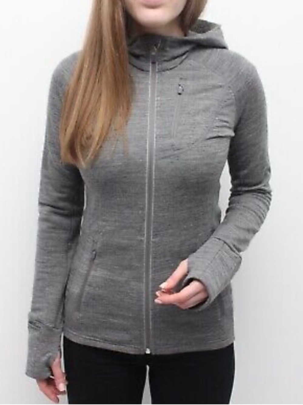 Icebreaker Quantum II Merino Wool Zip Hoodie – Size Small (Light Heather Gray)